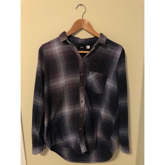 UO BDG Polly Flannel Button Down (Purple/Black) - Picture 1 of 4